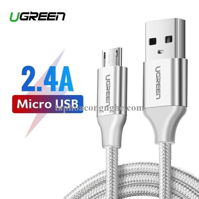 Ugreen 60404 3M QC3.0 màu trắng đầu bọc nhôm chống nhiễu cáp Micro sang USB 2.0 sạc và truyền dữ liệu từ máy tính ra điện thoại US290 30060404